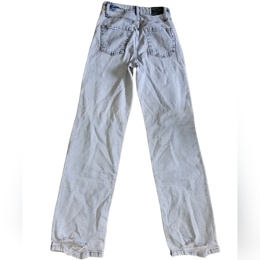 15.Women's Super-High Rise Distressed Straight Jeans - Wild Fable Light Wash - Picture 4 of 7